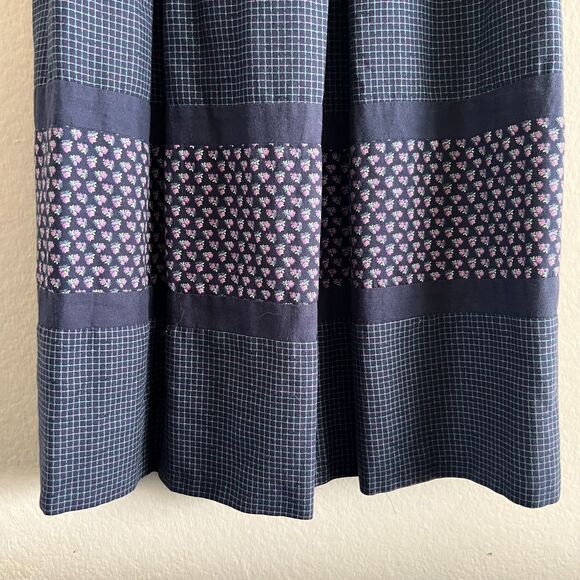 BETTY BARCLAY Vintage 70s Navy Blue Floral Grid A-Line Maxi Skirt Womens XS-S - Picture 5 of 6